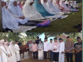 Shalat Idul Adha Bersama Warga Badar Sribawono, Bupati Lampung Timur Serahkan Sapi Kurban Untuk Masyarakat
